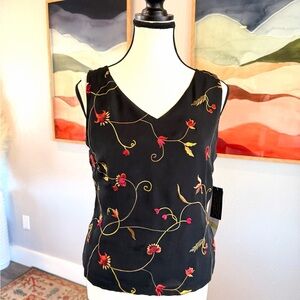 Josephine Chaus Black Top with Red and Gold Floral Design